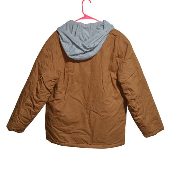 Open Trails Men's Beige Large Barn Jacket with Gray Sweatshirt Material Hood - Picture 2 of 7